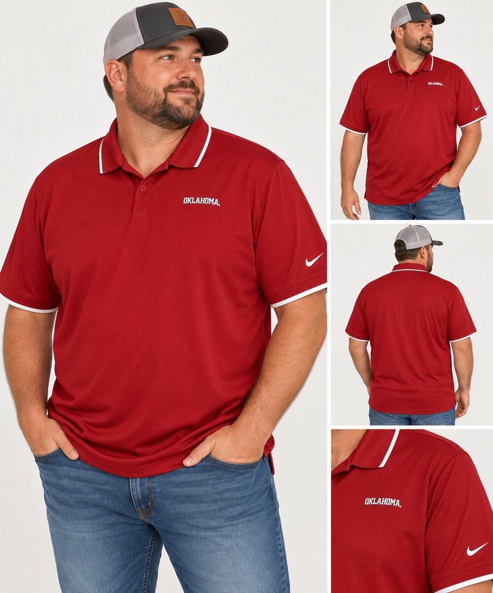 Men’s Nike Dri-FIT Oklahoma Sooners OU Polo Shirt Red White Size XXL